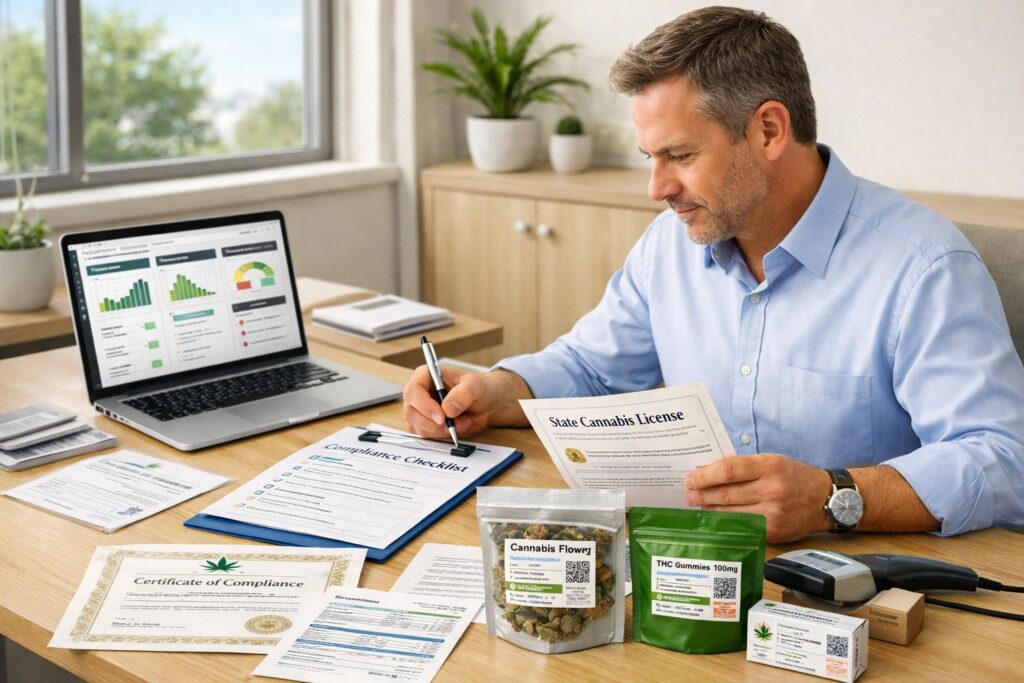 Cannabis compliance for retailers guide showing legal requirements, METRC tracking, and compliance documentation.