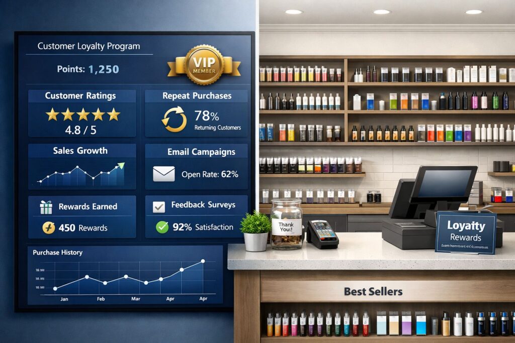 Vape shop customer service excellence showing staff training, customer interactions, and satisfaction strategies for retailers.