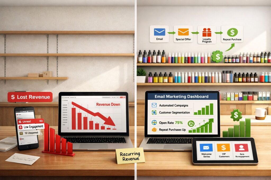 Vape shop email marketing strategy guide showing campaign creation, automation, and customer engagement for retail businesses